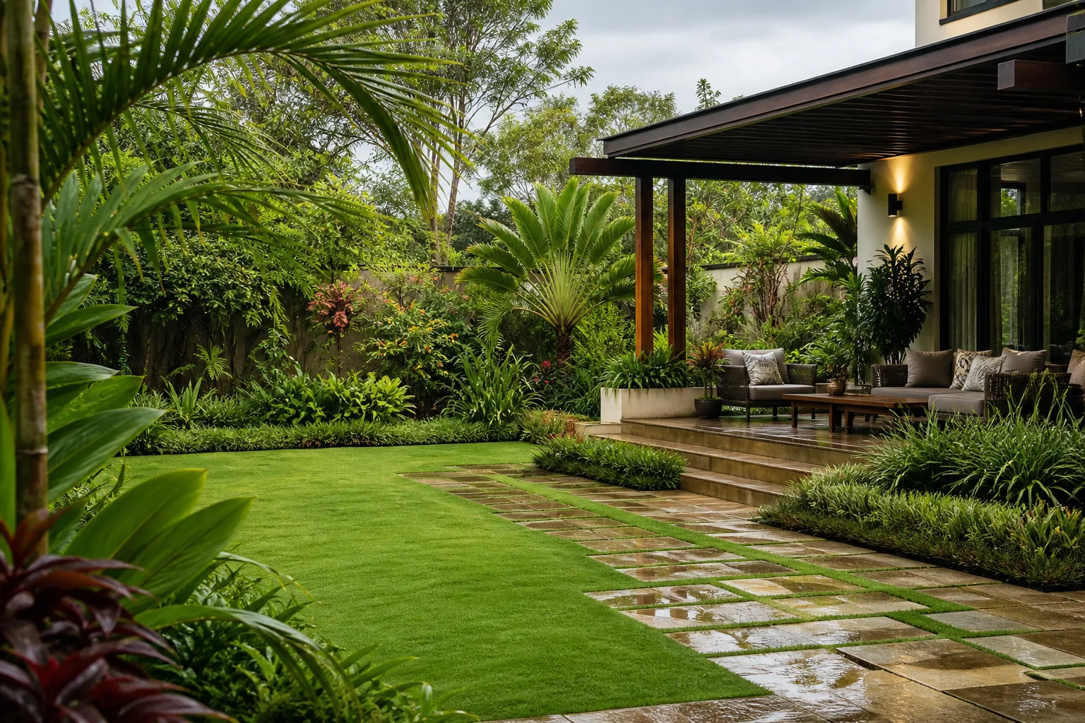 A completed contemporary tropical garden in Nairobi